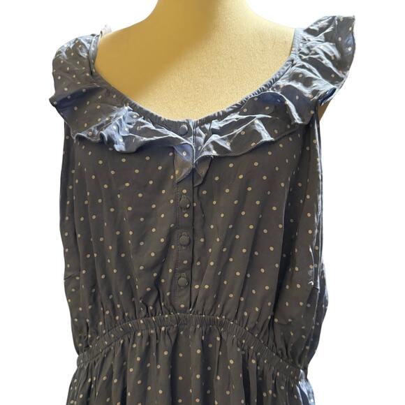 Cacique Sleep Polka Dot Ruffle Maxi Nightgown, Blue & White, Plus Size 22/24 - Picture 2 of 8